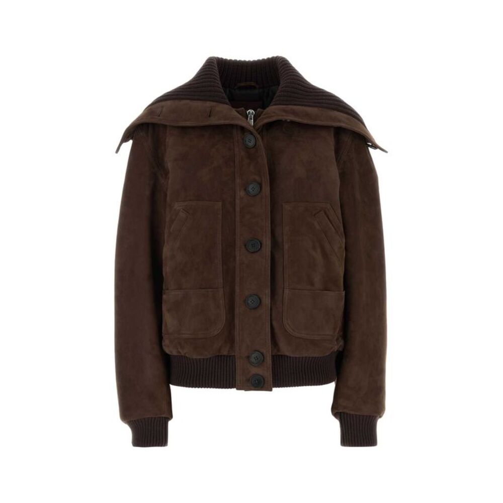 The Attico Women Brown Suede Bomber Jacket